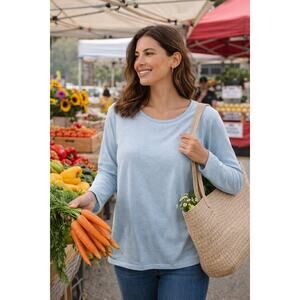 Pure Jill XL Baby Blue Pima Cotton Stretch Long Sleeve Crewneck Tee Soft Casual
